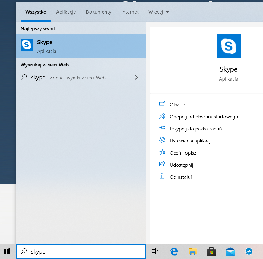 Wyszukiwanie programy Skype.